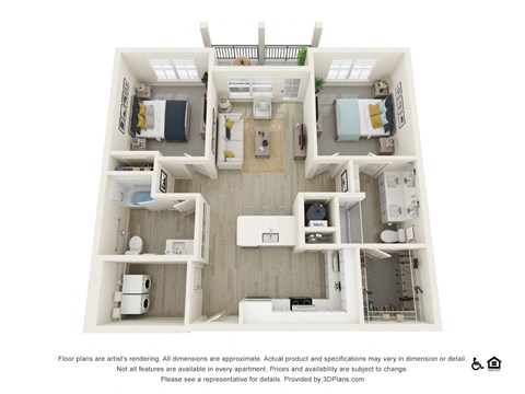 Floor plan for 2 beds, 2 baths, 1102 sqft